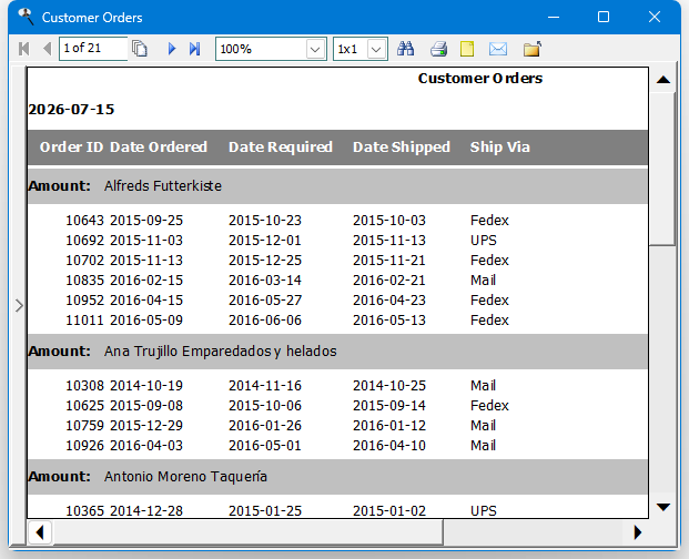 Previewing a Report - Stonefield Query